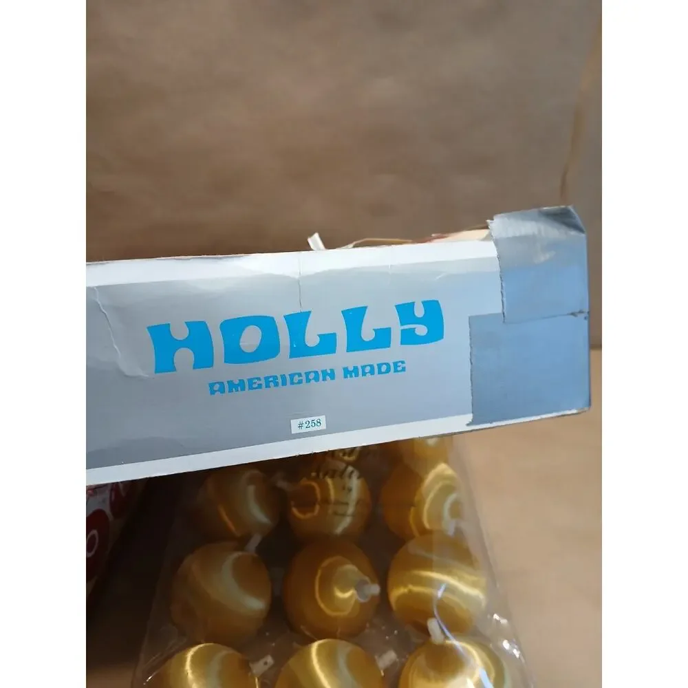 Christmas Ornament Balls Vintage Holly Coby Glass Satin Red Gold FAST SHIPPING